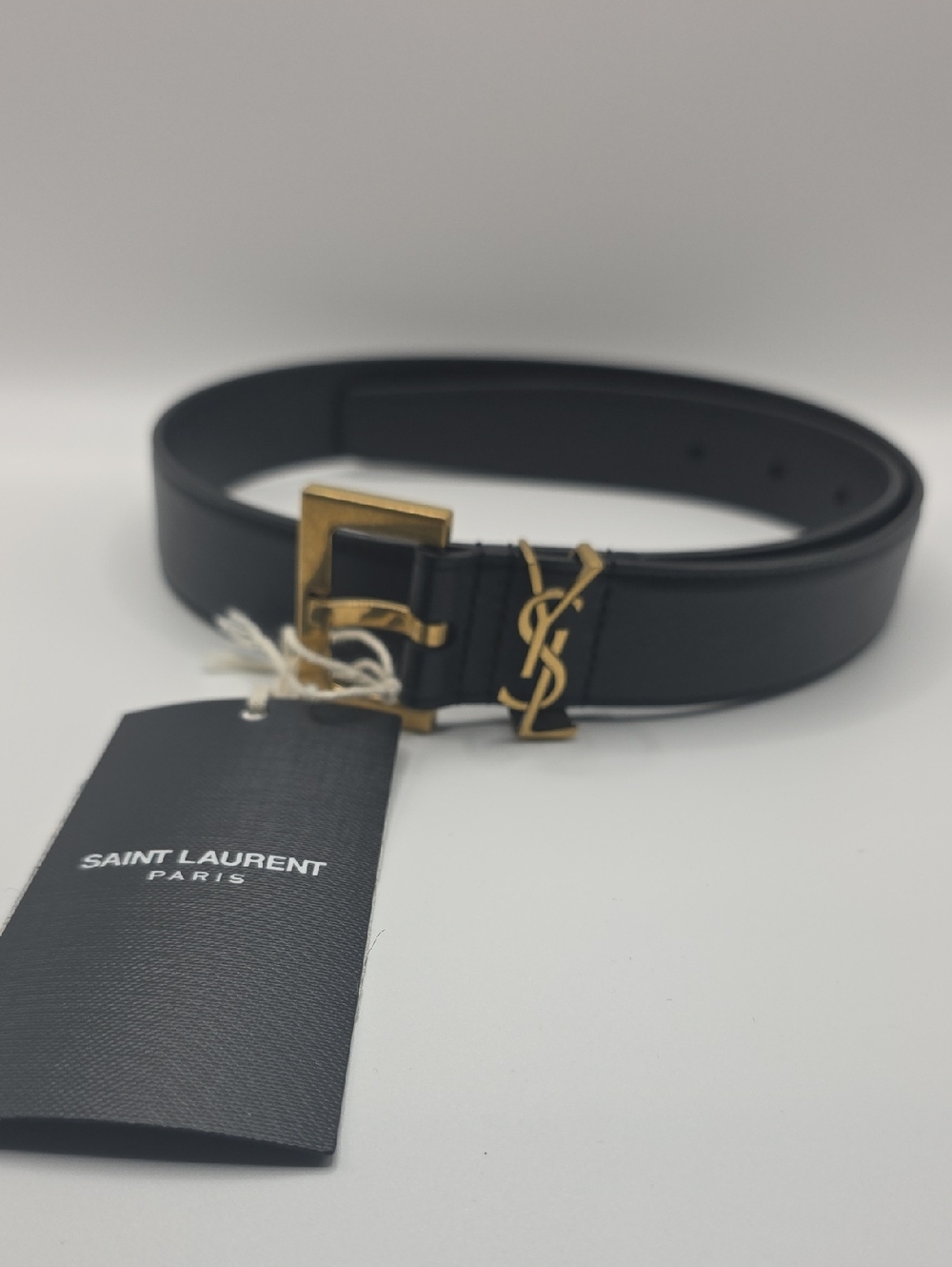 Saint Laurent Black Leather Belt with Gold YSL Buckle